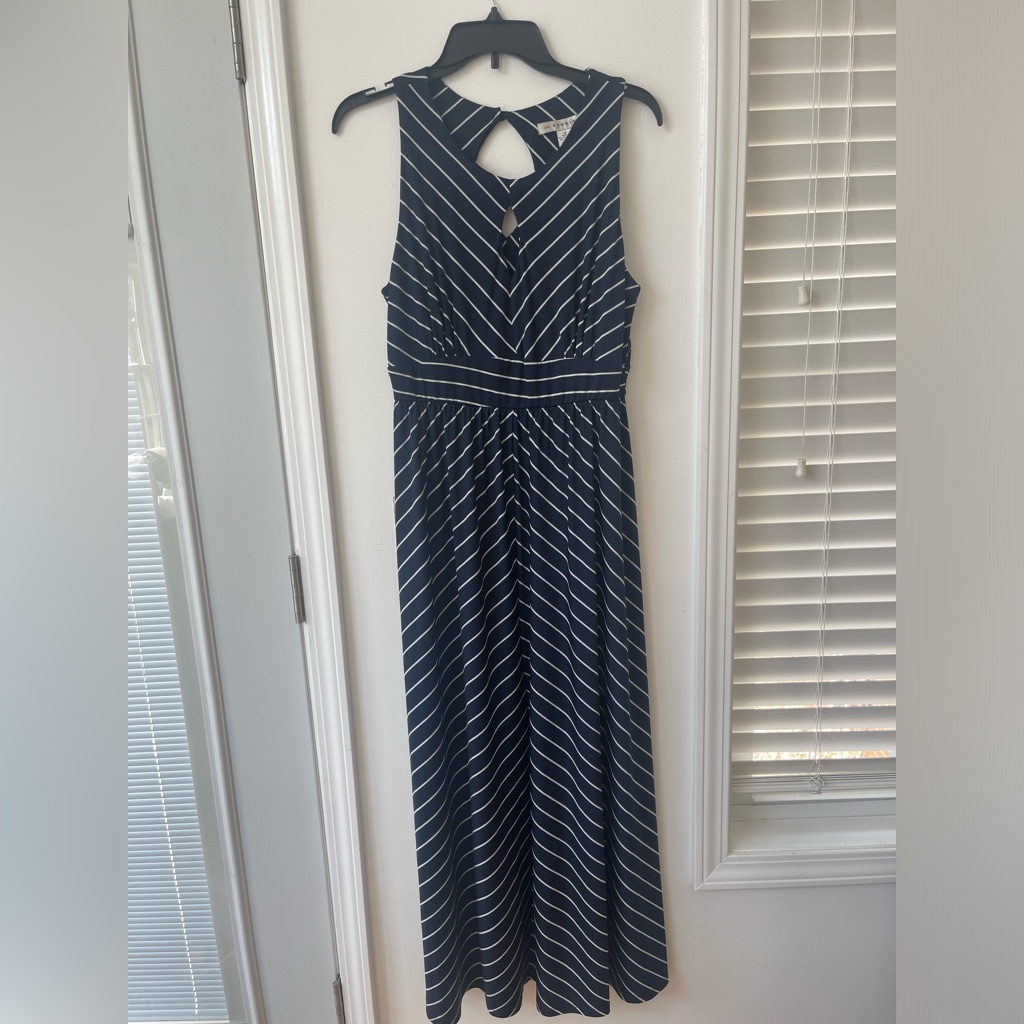Aa Studio Aa Womens Size 2 Navy And White Striped Sleeveless Maxi Dress